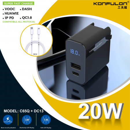 Konfulon Fastcharger Adapter iPhone Cable 20W C65Q-DC13 