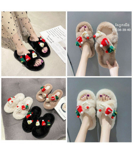 Hairy slippers women wear 2021 new Korean version ins tide shoes autumn and winter Christmas