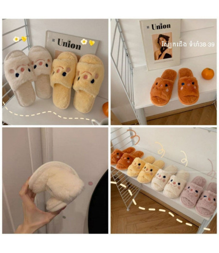Thin strip girl heart cotton slippers female winter Korean version cute