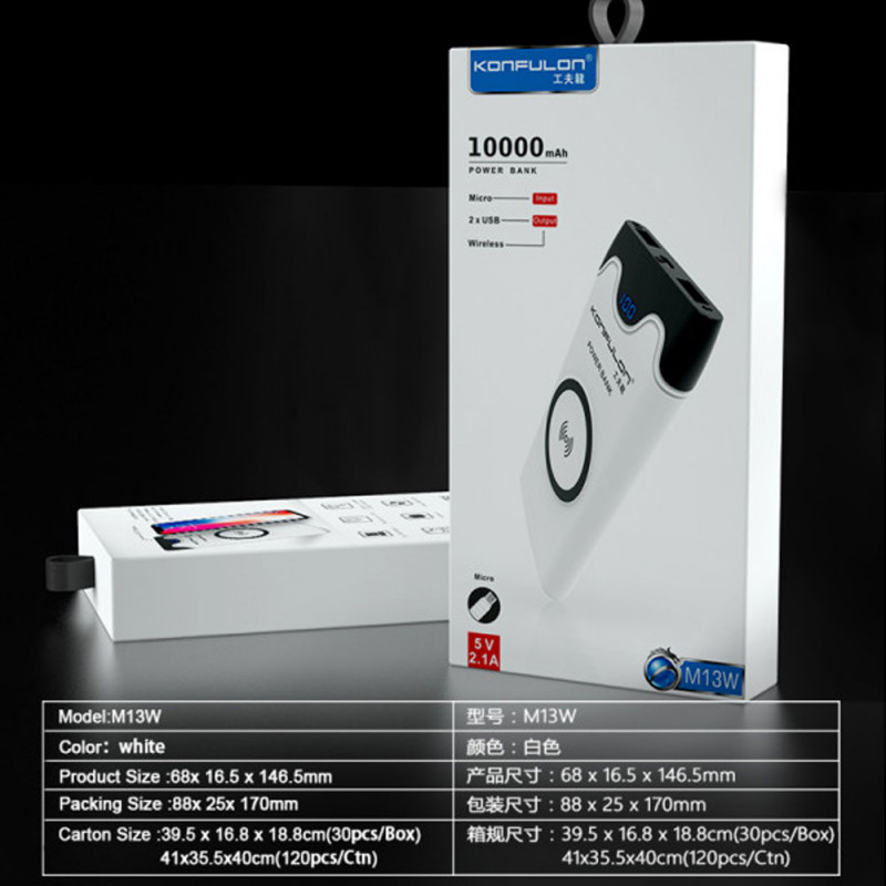 Konfulon Powerbank Fast Charger Wireless M13W 10000mAh 22.5W