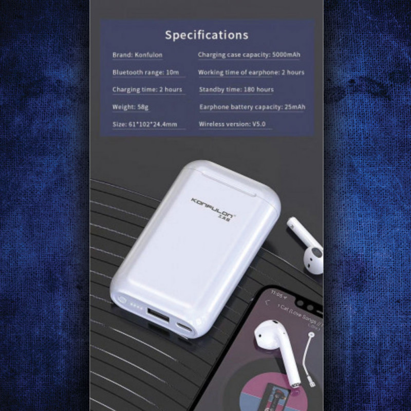 Konfulon Powerbank Bluetooth headphone 5.0 BTS-08