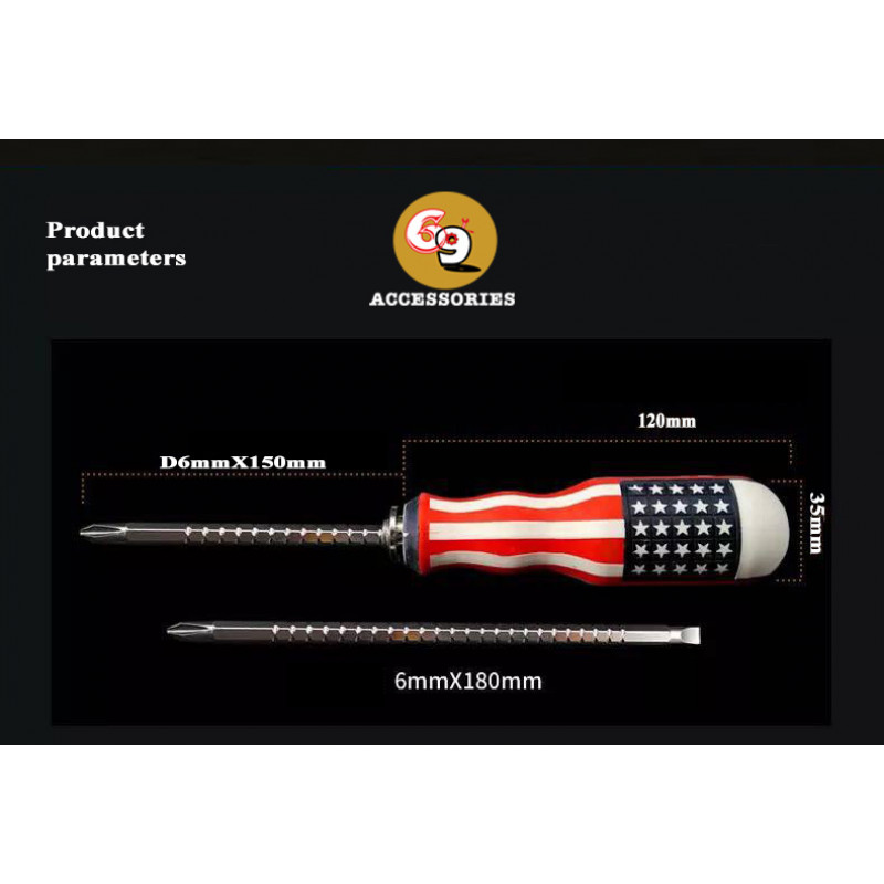 The American flag 6" with magnetic screwdriver tools for two purpose use