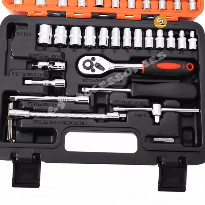 53Pcs Professional Auto Repair  Tool Socket Wrench Set Fast  Ratchet Repair Tool Combination