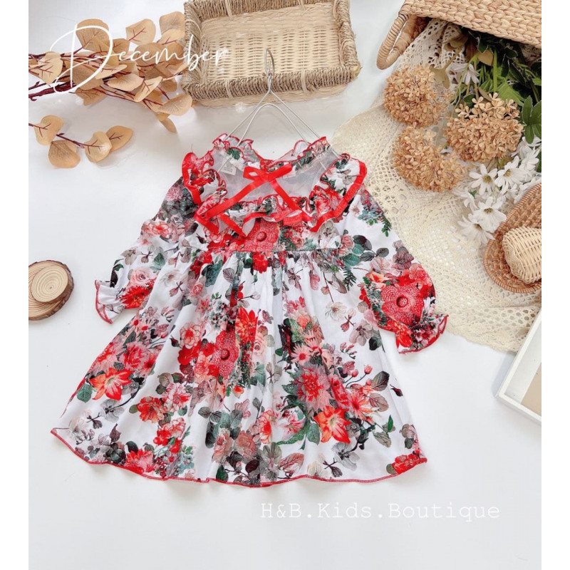 Girls Floral Chiffon Dress Spring New Style Children's Long Sleeve Princess Dress Baby Fashionable Dress Trend