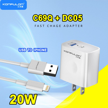 Konfulon Adapter Fast charger+Cable Iphone C69Q+DC05
