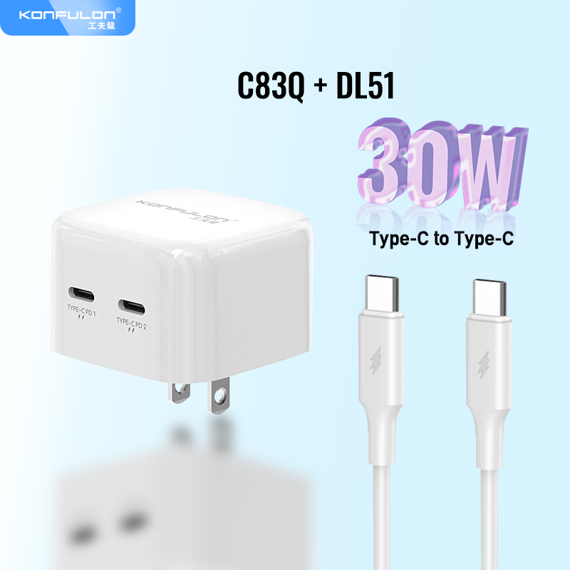 KONFULON Adapter + Cable Fast Charging PD30W Model C83Q iPhone C83Q Type-C