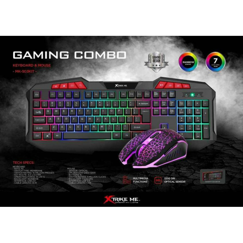 Gaming Keyboard with backlit mixed colors + mouse combo MK-503