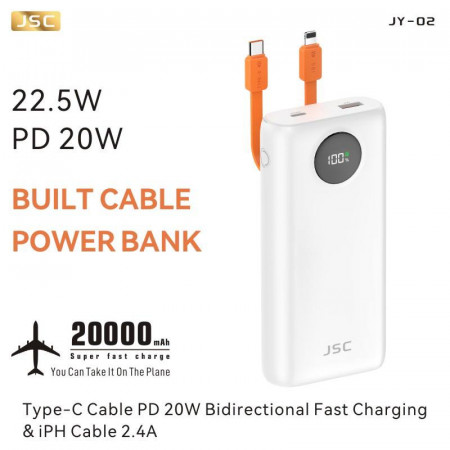 JSC Power Bank 20000mAh, Fast Charging 22.5W, Model: JY02