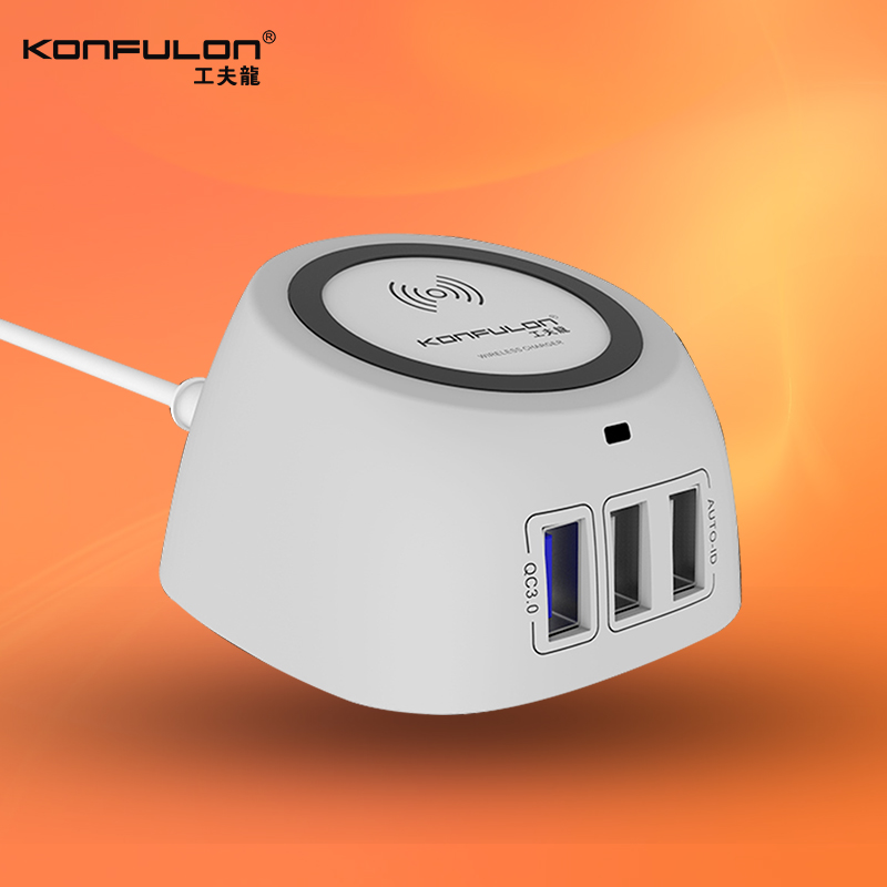 Konfulon Adapter Charger 3 USB Output + 1 Wireless Charger C51Q 3USB