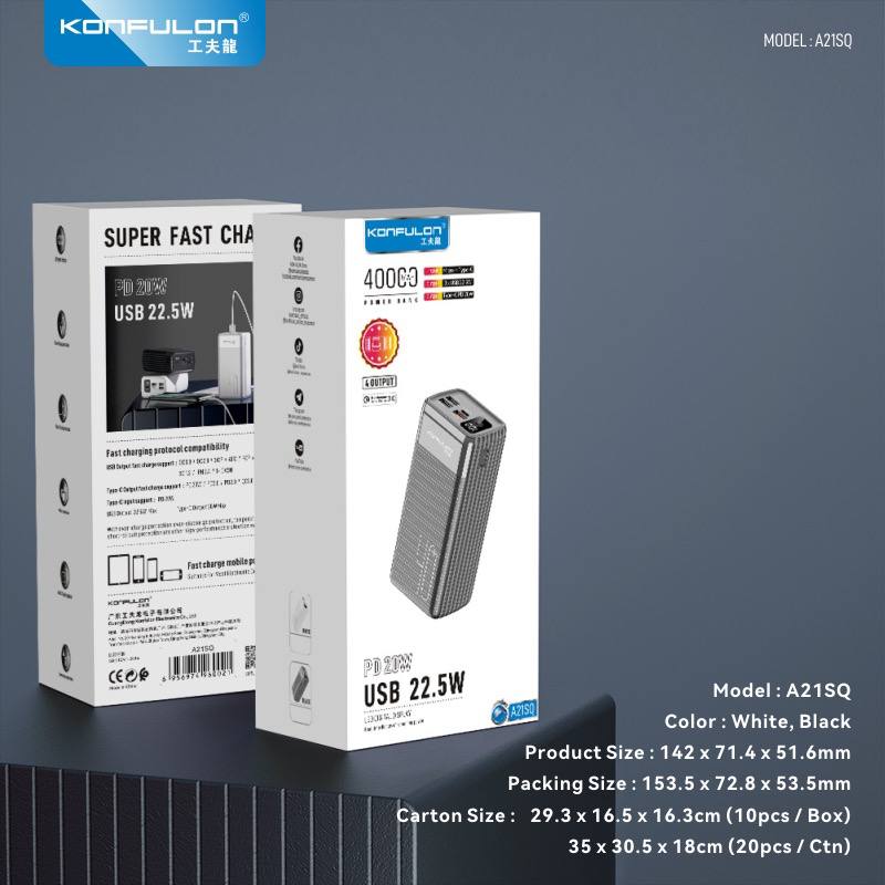 KONFULON POWER BANK 40000mAh MODEL A21SQ USB 22.5W PD 20W