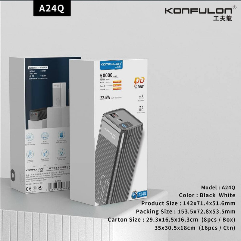 Konfulon Powerbank 50000mAh A24Q QuickCharge 22.5W PD TYPE-C 