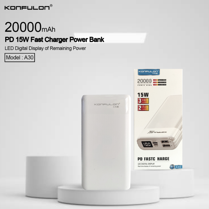 Konfulon Powerbank 20000 mAh Fast Charger 15W  3 Output  A-30