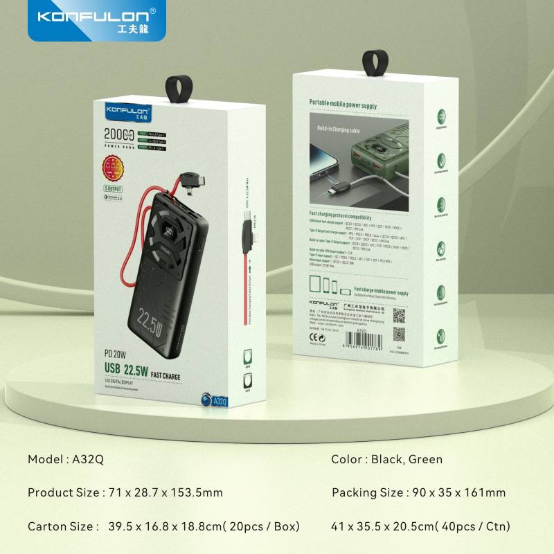 Power bank Konfulon with 5 Output and Fast Charging 22.5W support 20000mAh