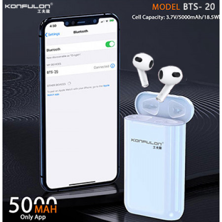 Konfulon Bluetooth Earphone HIFI Stereo Sound Come with PowerBank BT 5.0 BTS-20