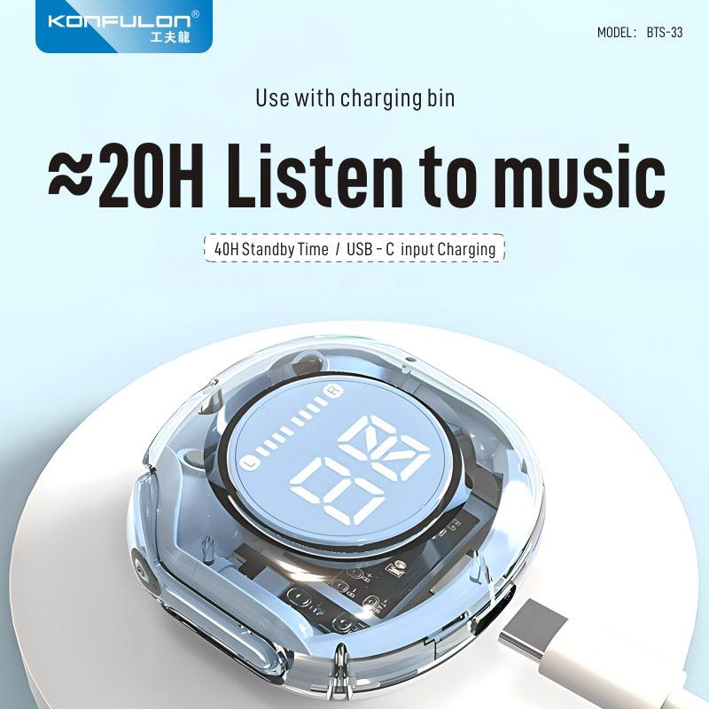 KONFULON  Wireless Earphone HIFi Bluetooth 5.3 40 Hour Standby Time Model: BTS-33
