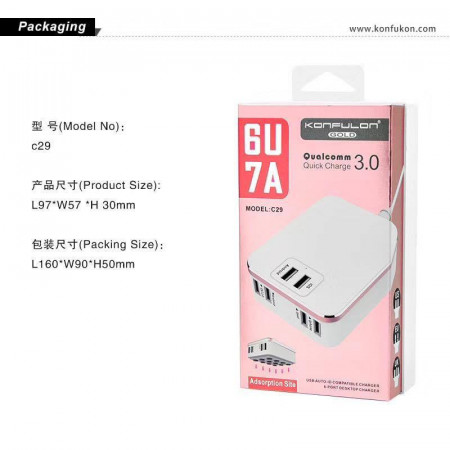 Konfulon Adapter Charger C29-6USB QC 3.0