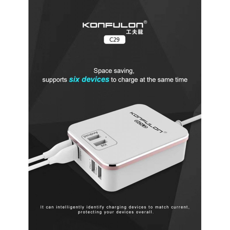 Konfulon Adapter Charger C29-6USB QC 3.0