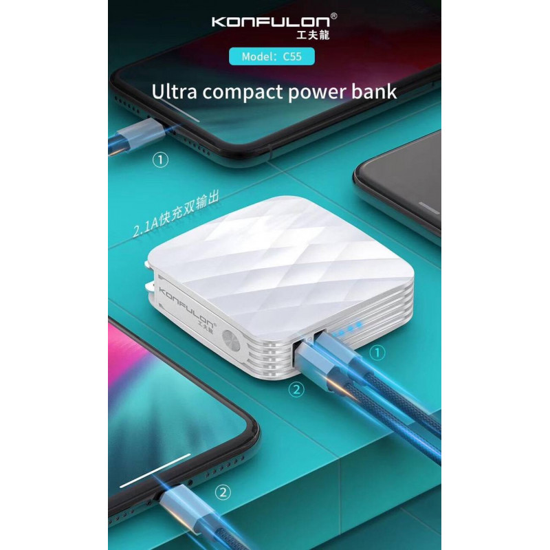 Konfulon Adapter Charger Come with Power bank 5000mAh Model C55