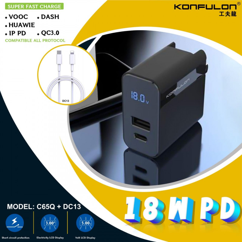 Konfulon Adapter Fastcharger C65Q 20W C65Q+DC06 C65Q+DC13