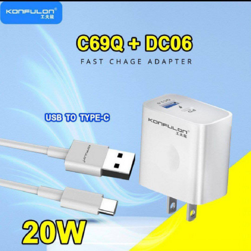 Konfulon Adapter Fast charger+Cable C69Q+Micro C69Q+Lightning C69Q+Type