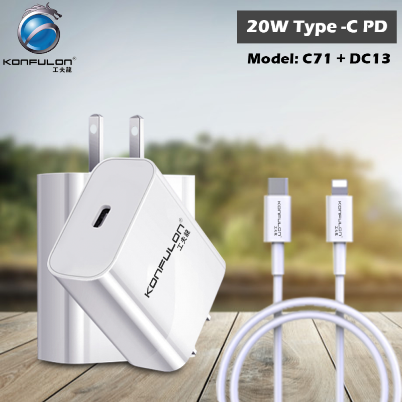 Konfulon Adapter Charger + iPhone PD Cable C71 + DC13