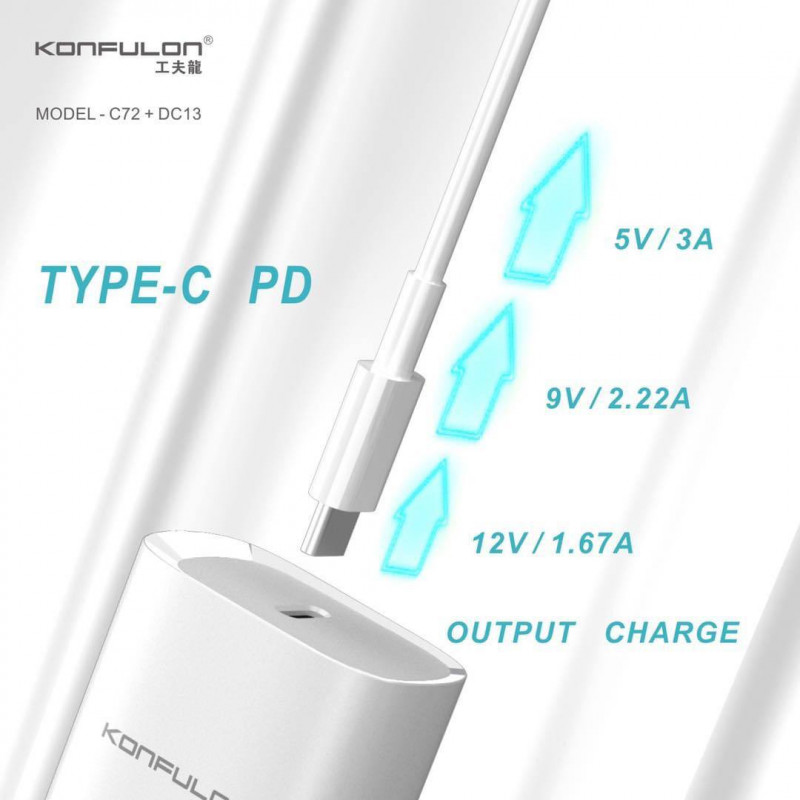 Konfulon PD FastCharger Adapter + Type-C PD Cable C72 + DC15