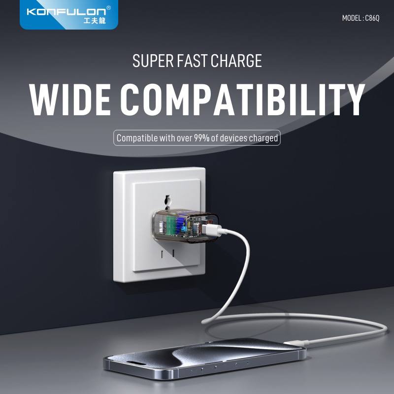 KONFULON Super Fast Charge ​​USB 22.5W and TYPE-C 20W Model C86Q TYPE-C to iPhone