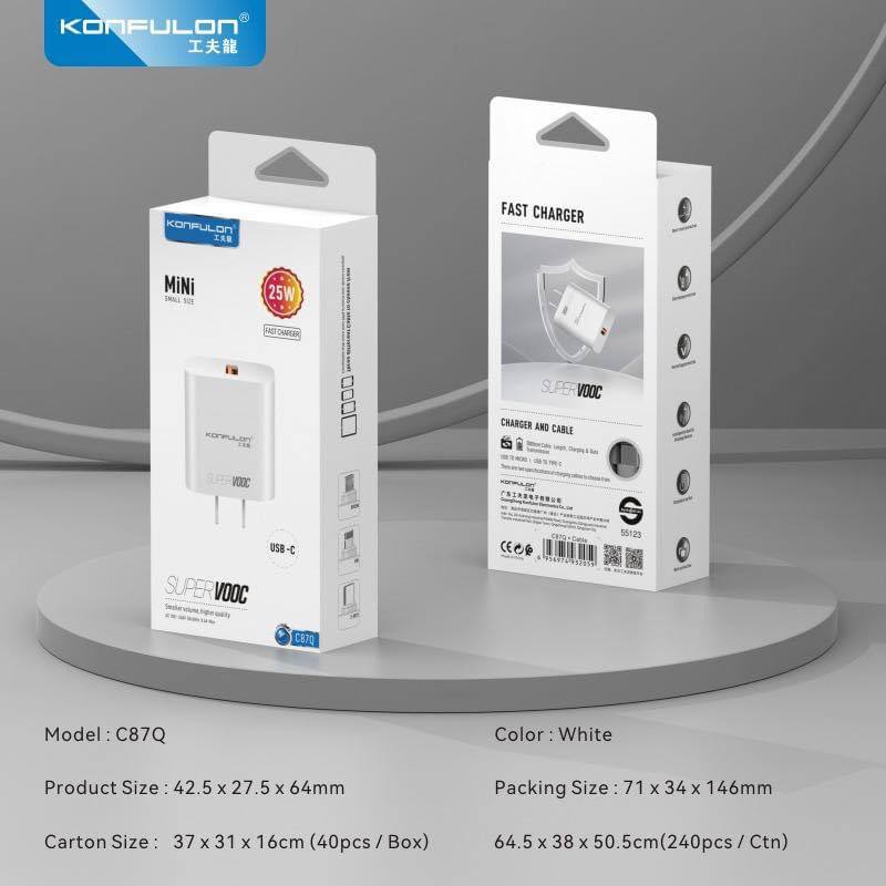 Konfulon Fast Charger Adapter + Cable 25W Model C87Q