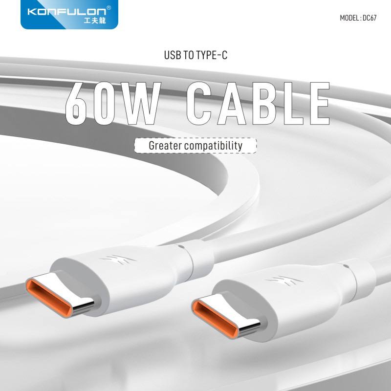 Konfulon Data Cable Charger 3.0A Model: ​​DC66 IPhone 27W DC67 Type-C 60W