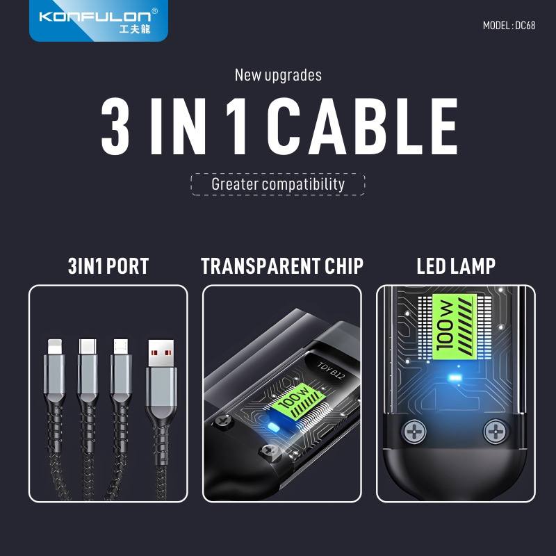 Konfulon  Charger  Cable 3 in 1 Model DC68