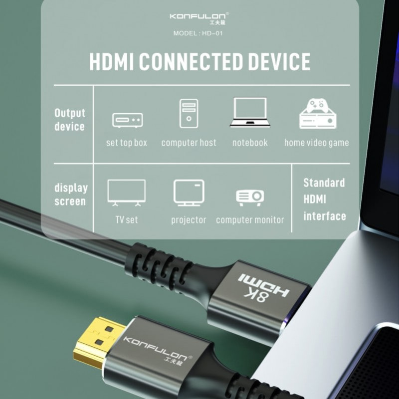 Konfulon High quality Digital Cable 8K High Resolution HDMI HD-01 