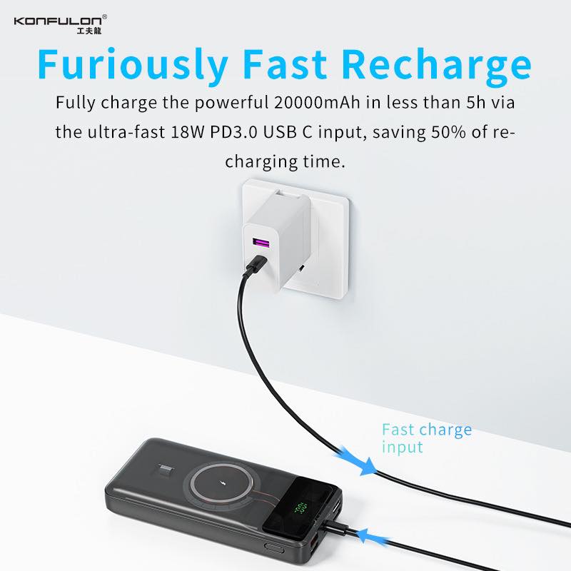 Konfulon PowerBank Wireless Fast Charge 22.5W PD 20W 20000 mAh M17W 