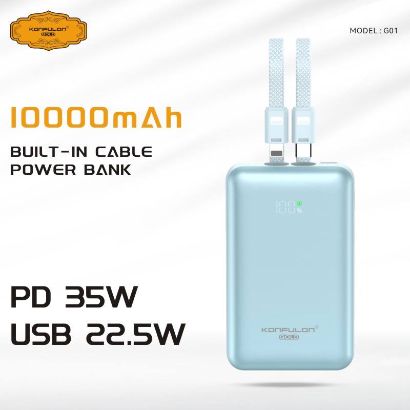 Konfulon Gold Powerbank 10000mAh With Fast Charging PD 35W  Model: G01