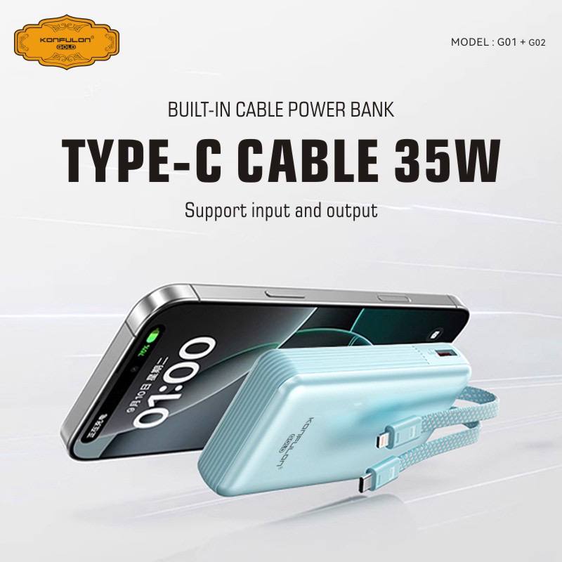 Konfulon Gold Powerbank 10000mAh With Fast Charging PD 35W  Model: G01