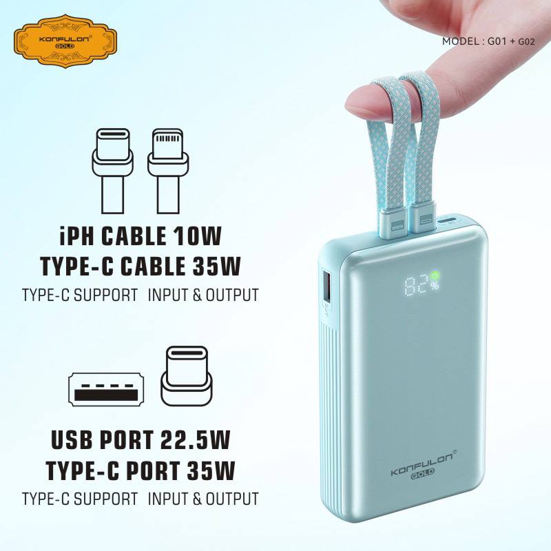 Konfulon Gold Powerbank 20000mAh With Fast Charging PD 35W Model: G02