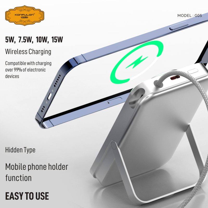 Konfulon gold Two wireless charging Function and build with cable PD 20W Model: G05 (1-year warranty)