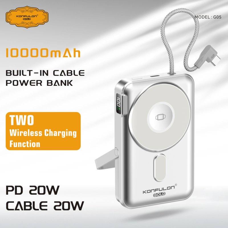 Konfulon gold Two wireless charging Function and build with cable PD 20W Model: G05 (1-year warranty)