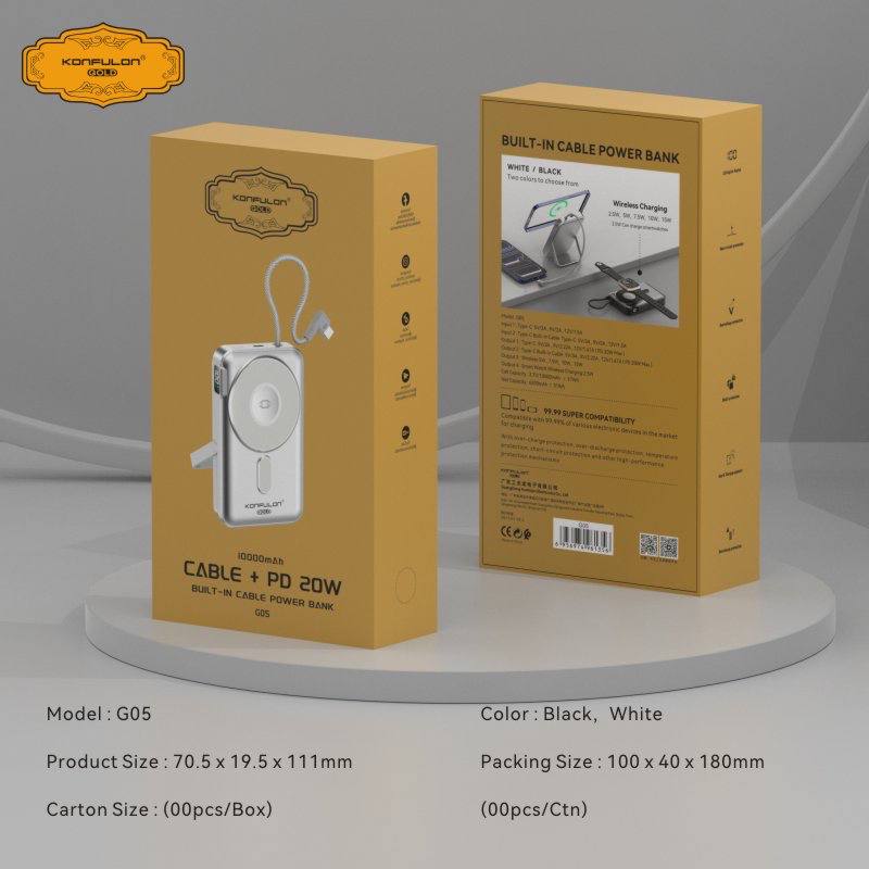 Konfulon gold Two wireless charging Function and build with cable PD 20W Model: G05 (1-year warranty)