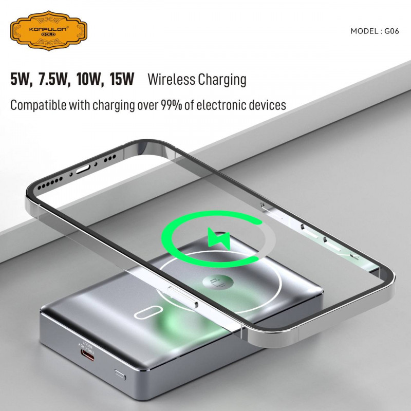Konfulon gold Two wireless charging Function and build with cable PD 22.5W Model: G06 (1-year warranty)