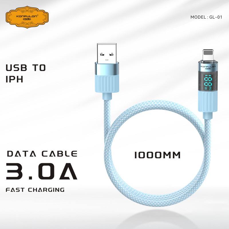 Konfulon Gold  Fast Charging Cable 3.0A, USB to Lightning, Model:GL01and USB to Type-C  Model:GL02