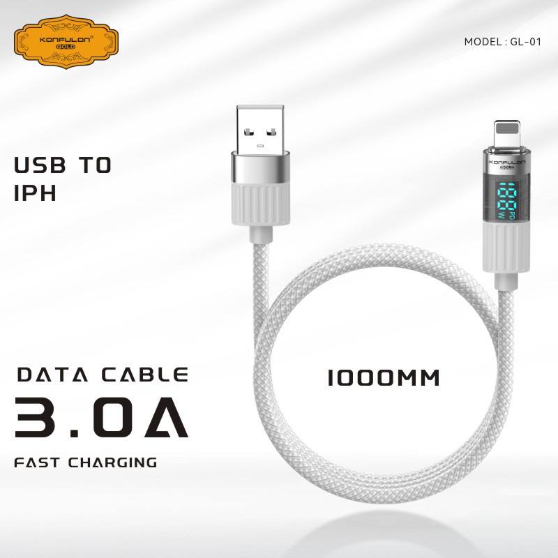Konfulon Gold  Fast Charging Cable 3.0A, USB to Lightning, Model:GL01and USB to Type-C  Model:GL02