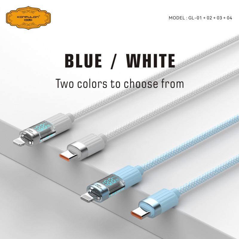 Konfulon Gold  Fast Charging Cable 27W, Type-C to Lightning, Model:GL03 and 60W, Type-C toType-C, Model:GL04