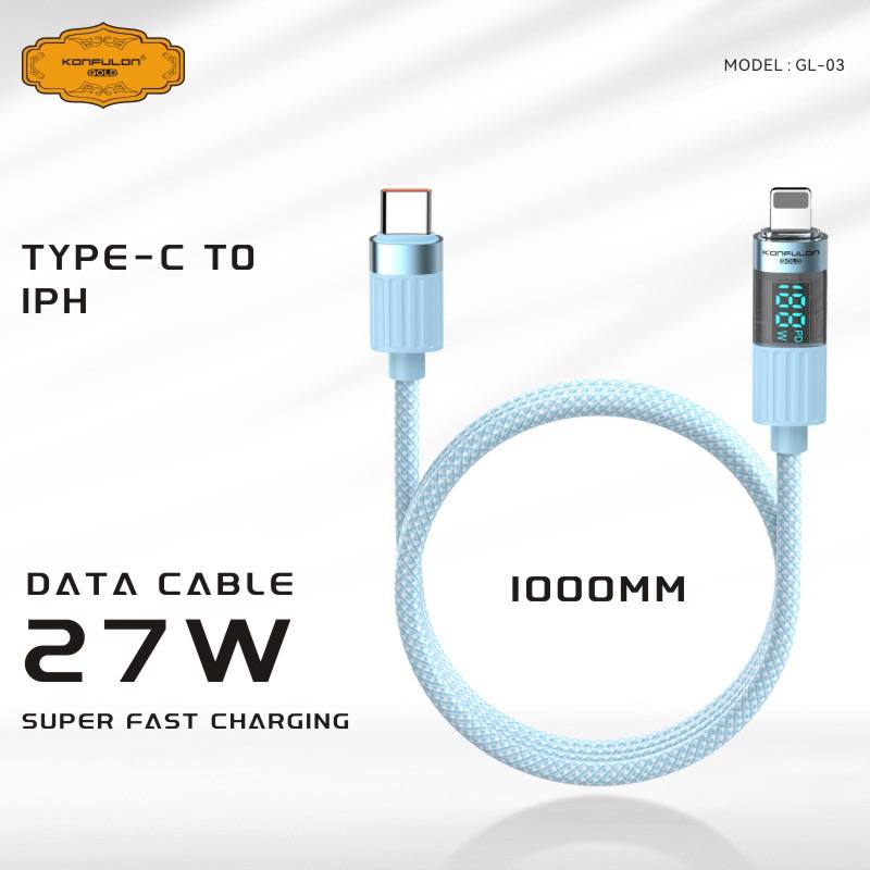 Konfulon Gold  Fast Charging Cable 27W, Type-C to Lightning, Model:GL03 and 60W, Type-C toType-C, Model:GL04