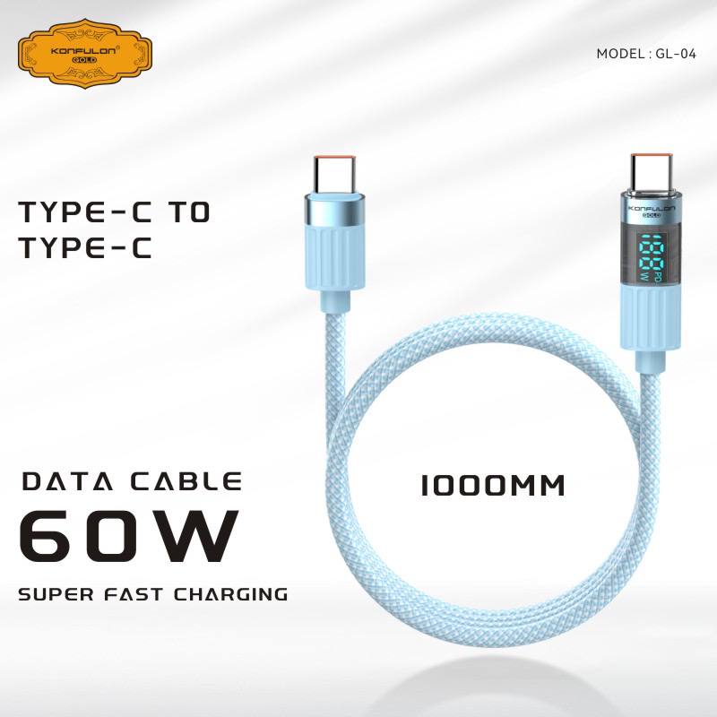 Konfulon Gold  Fast Charging Cable 27W, Type-C to Lightning, Model:GL03 and 60W, Type-C toType-C, Model:GL04