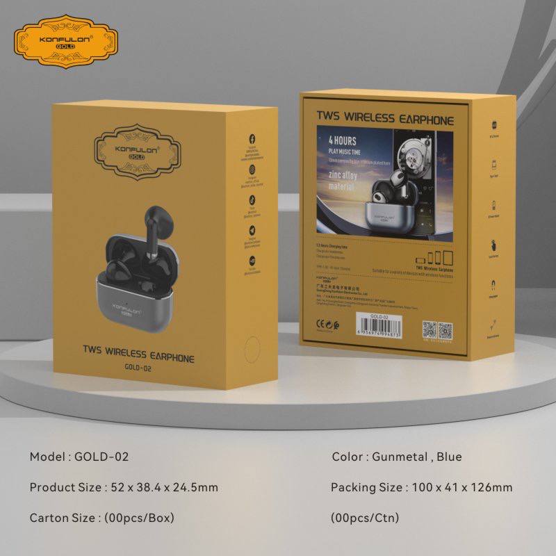 KONFULON Gold new series earphones model GOLD02, 1-year warranty