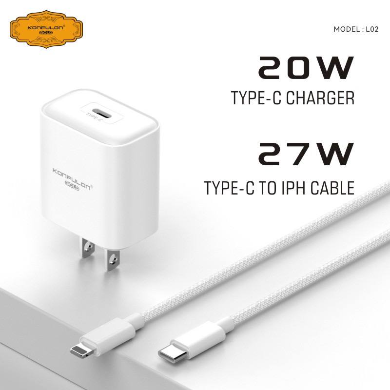 KONFULON Gold Set Adapter and Cable Super-Fast Charging 20W Model L02 Type-C to Lightning, L02 Type-C to Type-C (1-year warranty)