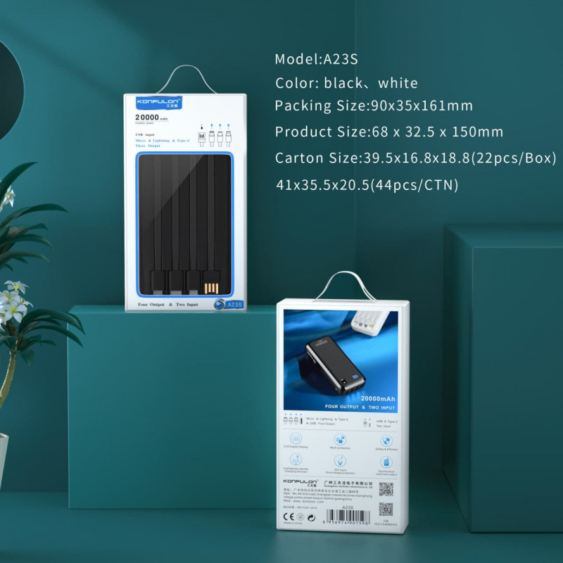 Konfulon Power bank 20000mAh Model A23S