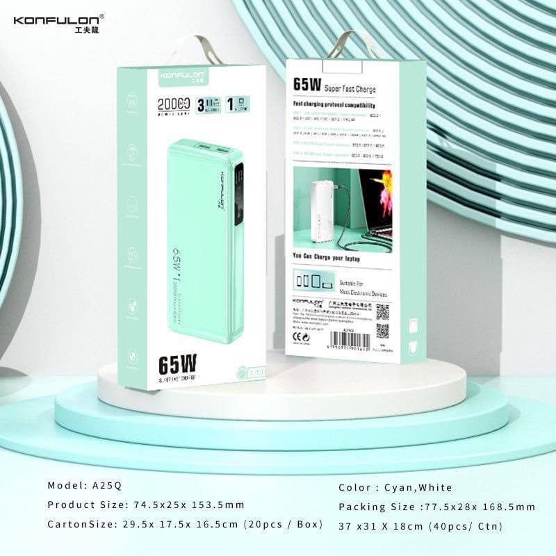 Konfulon Power bank Fast charge 65W 20000mAh Model A25Q
