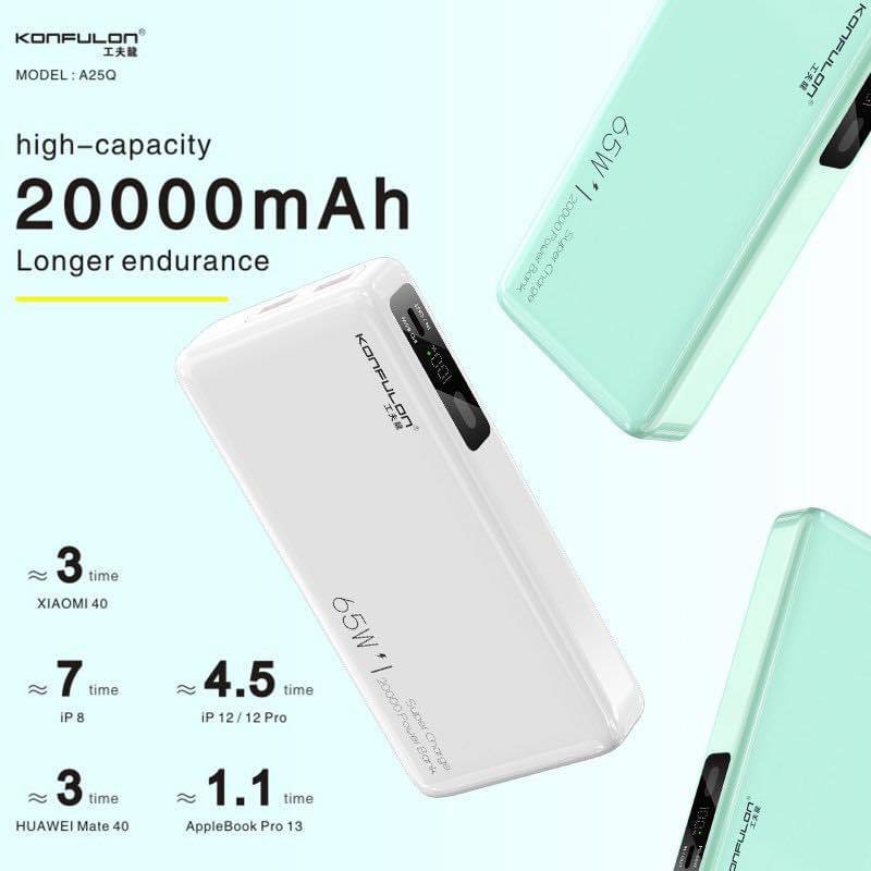 Konfulon Power bank Fast charge 65W 20000mAh Model A25Q