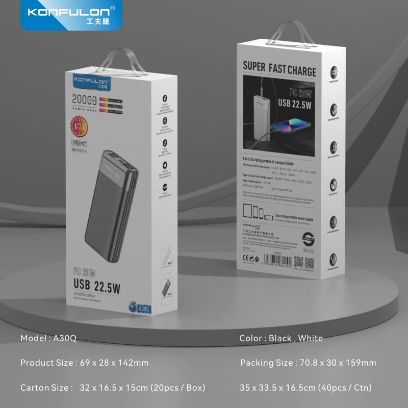 KONFULON POWER BANK FAST CHARGER 20000 mAh MODEL A30Q
